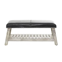 42" Black Wood Bench With Lower Shelf