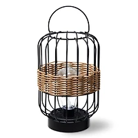 Glitzhome® 11.75" Metal Wire Faux Rattan Solar Powered Outdoor Lantern