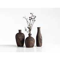 Hello Honey® Brown Paulownia Wood Vase with Black Charred Finish Set