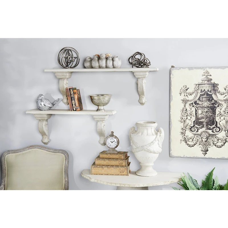 32" White Wood Farmhouse Wall Shelf