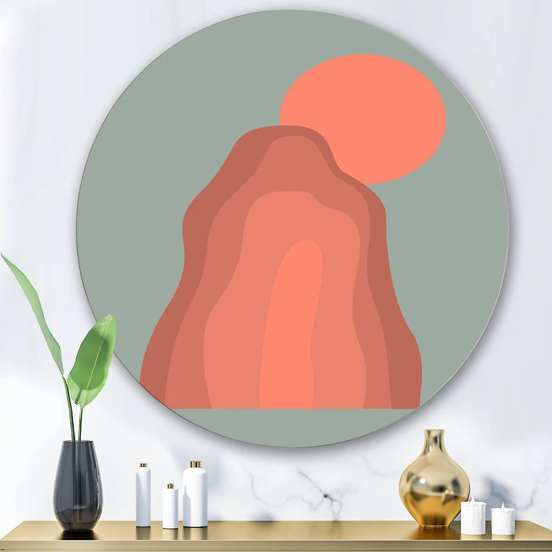 Designart - Pink Sunset Mountain Landscape - Modern Metal Circle Wall Art