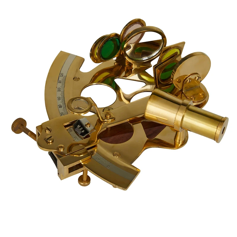 Gold Brass Sextant Compass with Decorative Box Set