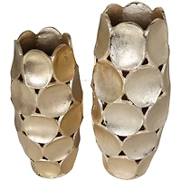 Gold Aluminum Geometric Open Framed Vase with Circular Plates Set