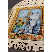 MP Studia Grey Cat Cross Stitch On Wood Kit