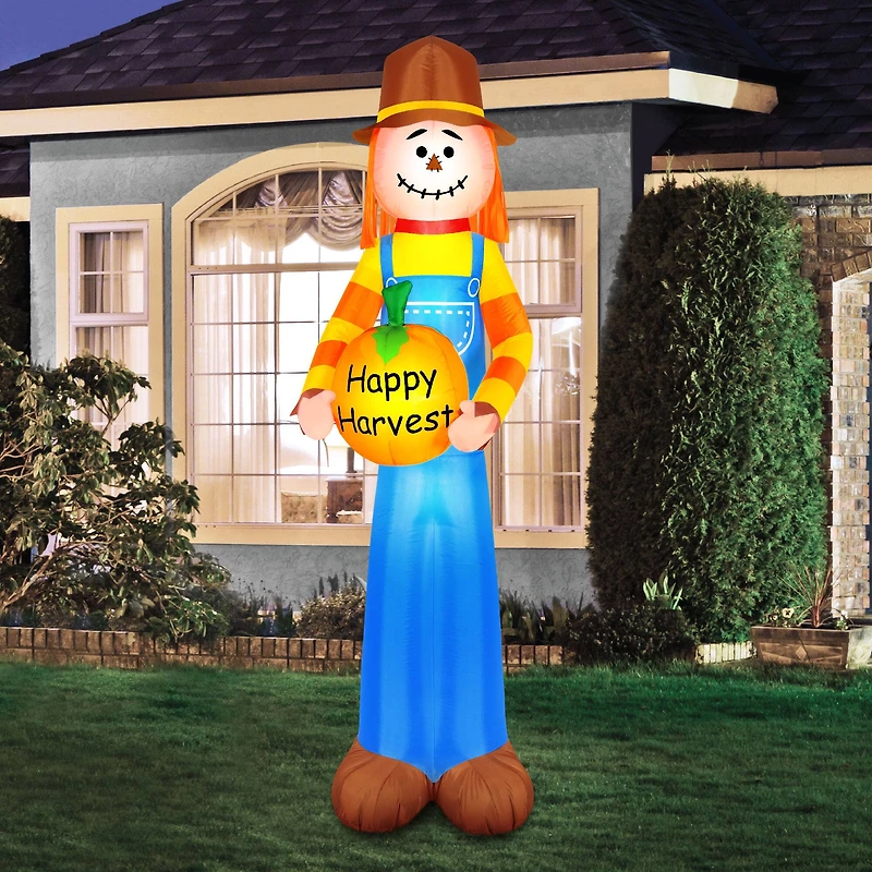 Airflowz Inflatable 7.5ft. Harvest Scarecrow Holding Pumpkin