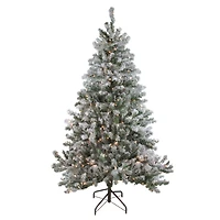 6ft. Pre-Lit Flocked Balsam Pine Artificial Christmas Tree, Clear Lights