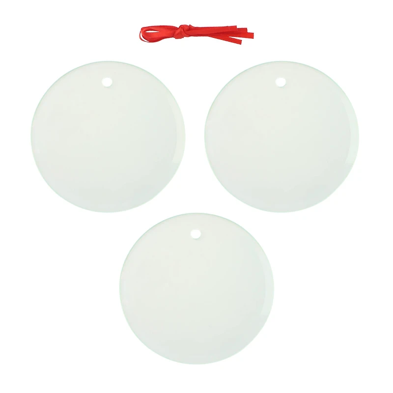 3" Round Clear Frosted Glass Sublimation Ornaments, 3ct. by Make Market®