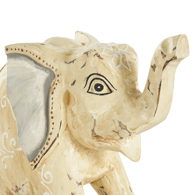 Light Brown Wood Elephant Handmade Sculpture Set, 3ct.