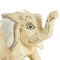 Light Brown Wood Elephant Handmade Sculpture Set, 3ct.