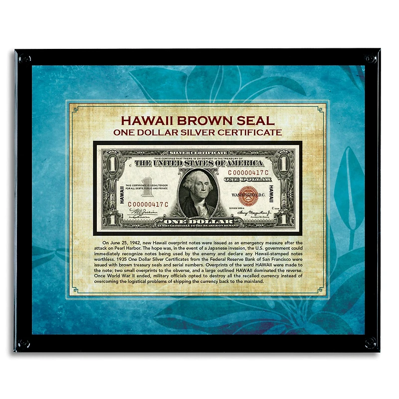Hawaii Brown Seal Note in Acrylic Frame