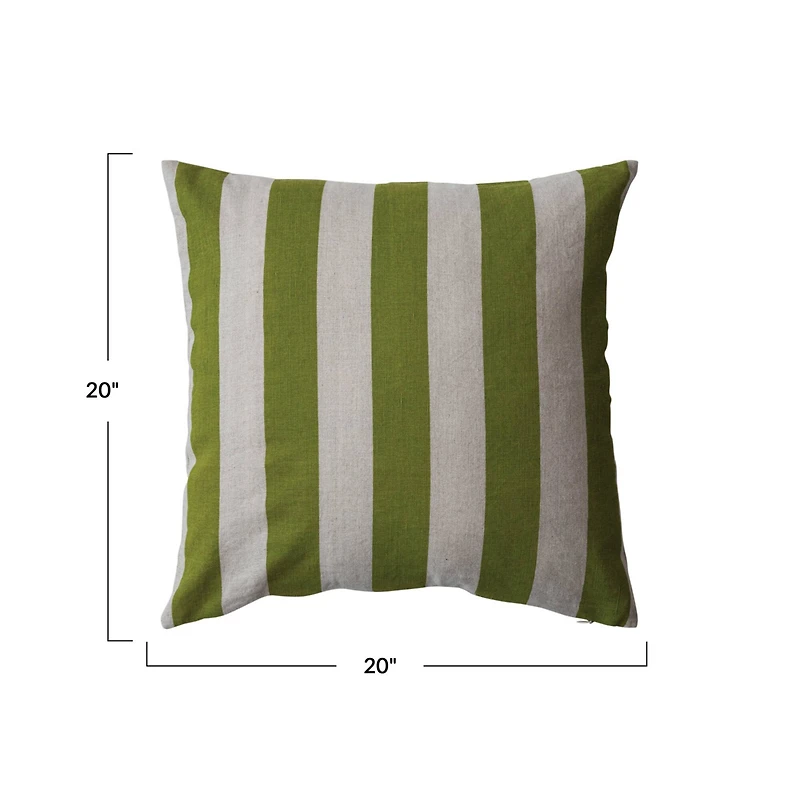 Hello Honey® 20" Green & Natural Cotton & Linen Striped Pillow