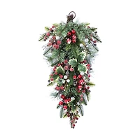 Glitzhome® 28"H Christmas Red Pomegranate Berry & Holy Leaf Teardrop