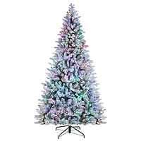 7.5ft. Pre-Lit Alexa Enabled Flocked Mountain Fir Artificial Christmas Tree, Multicolor LED Lights
