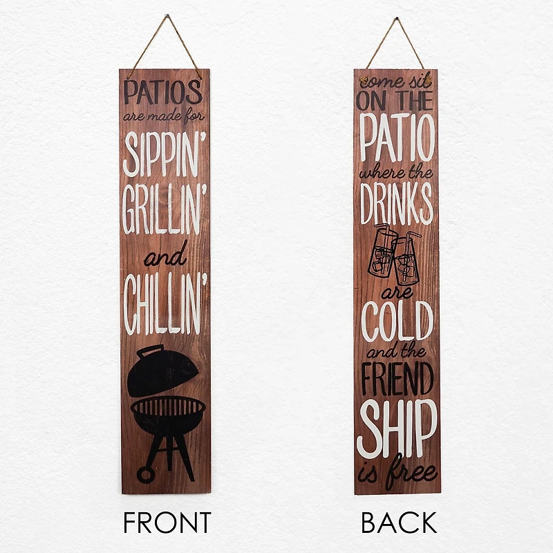 American Art Décor™ 47.25" Patio Friendship Grillin' Chillin Double-Sided Hanging & Leaning Wall Sign