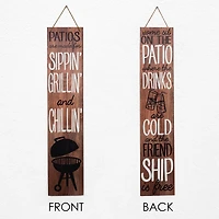 American Art Décor™ 47.25" Patio Friendship Grillin' Chillin Double-Sided Hanging & Leaning Wall Sign