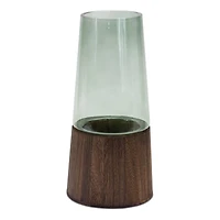 11" Tapered Glass with Wood Accent Vase Set