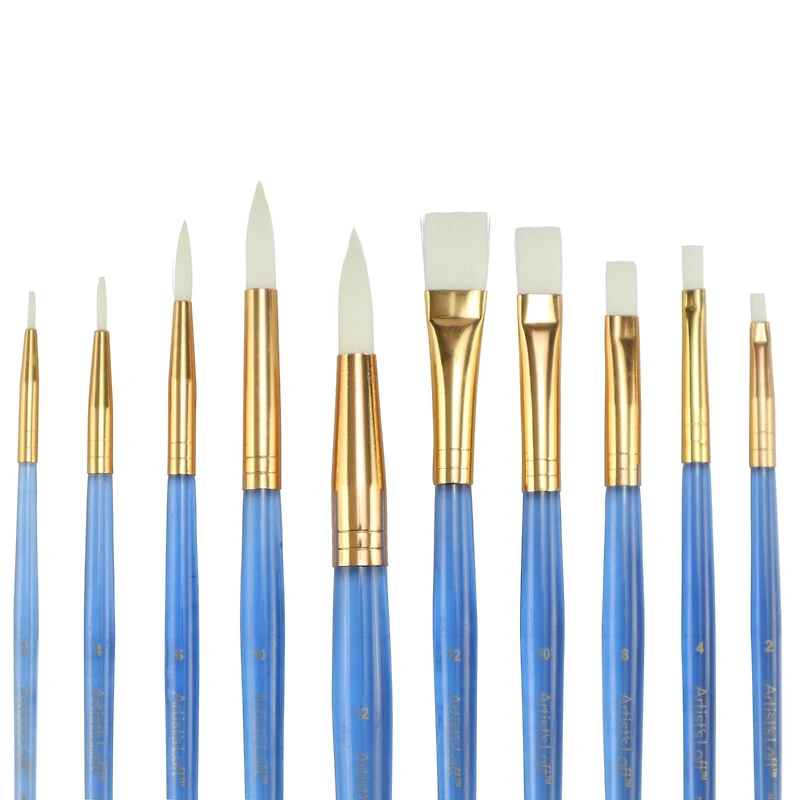 White Synthetic Acrylic Round & Flat 10 Piece Brush Combo By Artist's Loft® Necessities™
