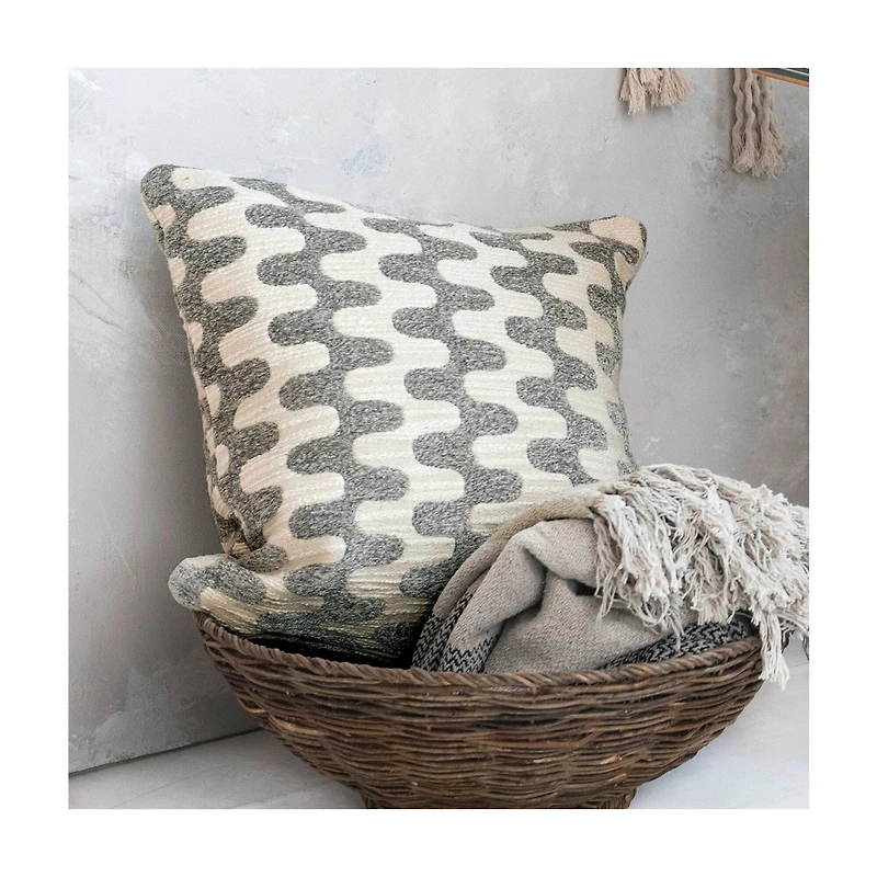 Hello Honey® Natural & Gray Abstract Pattern Woven Cotton Jacquard Pillow