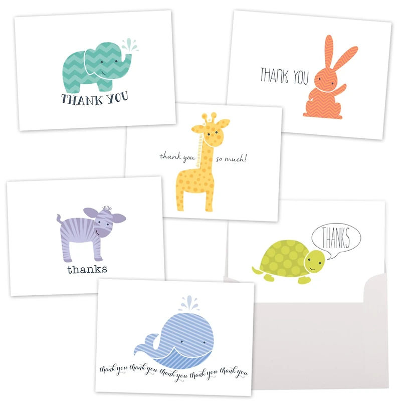 JAM Paper Cute Animal Blank Thank You Cards Set, 36ct.
