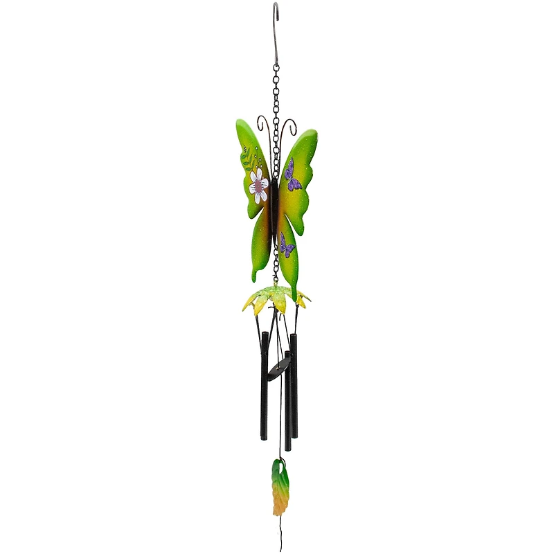 15.75" Green Metal Butterfly Outdoor Garden Windchime
