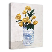 Yellow Florals in Blue Vase Canvas Wall Art