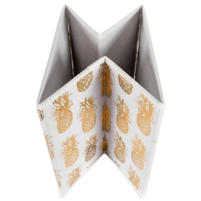 DII® 11" Nonwoven Polyester White & Gold Pineapple Storage Cube
