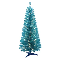 4.5ft. Pre-Lit Teal Tinsel Artificial Tree, Clear Lights