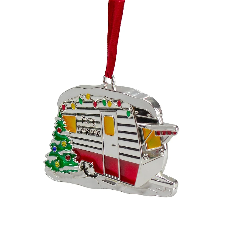 Silver Plated Camper Crystal Embellished Ornament