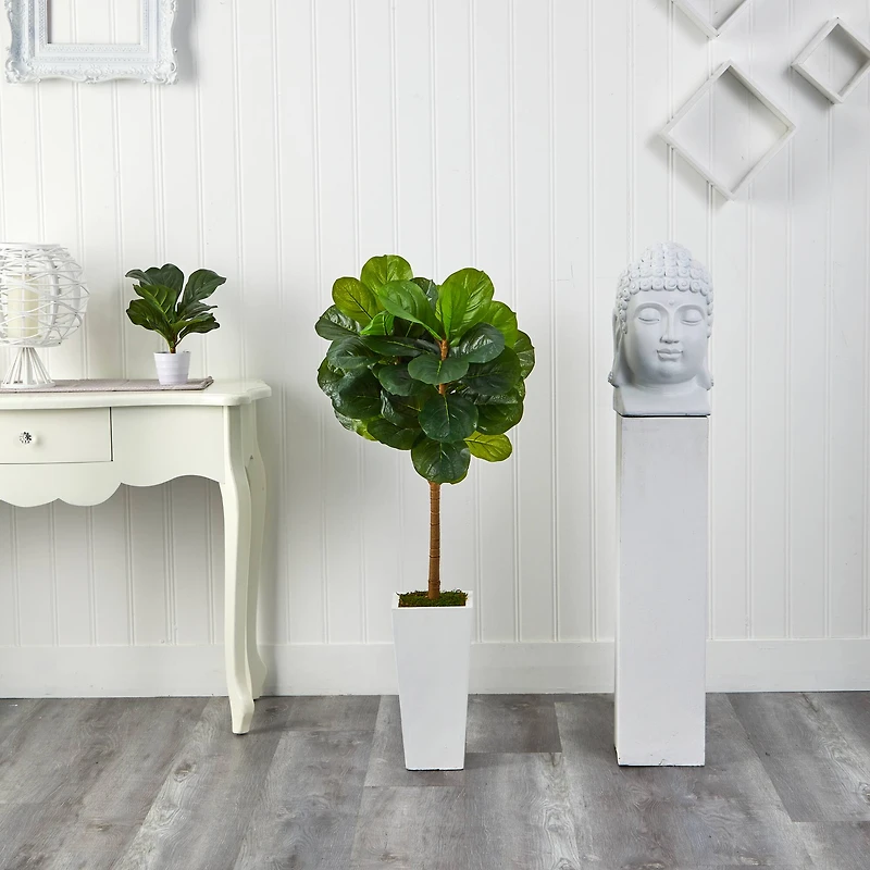 4ft. Fiddle Leaf Artificial Tree in White Tower Planter