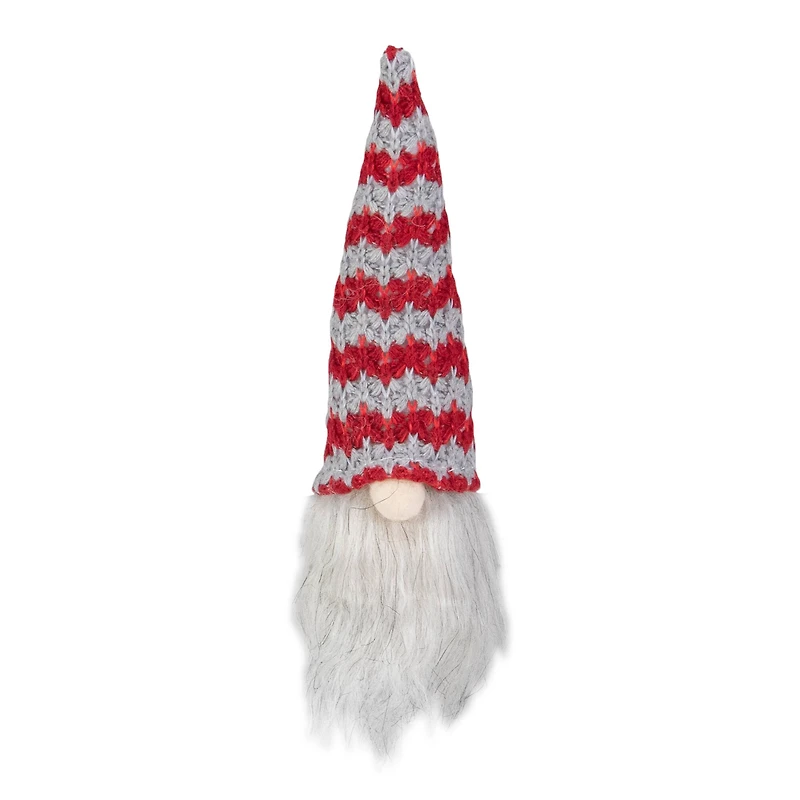 8" Red & Gray Knit Gnome Head LED Ornament
