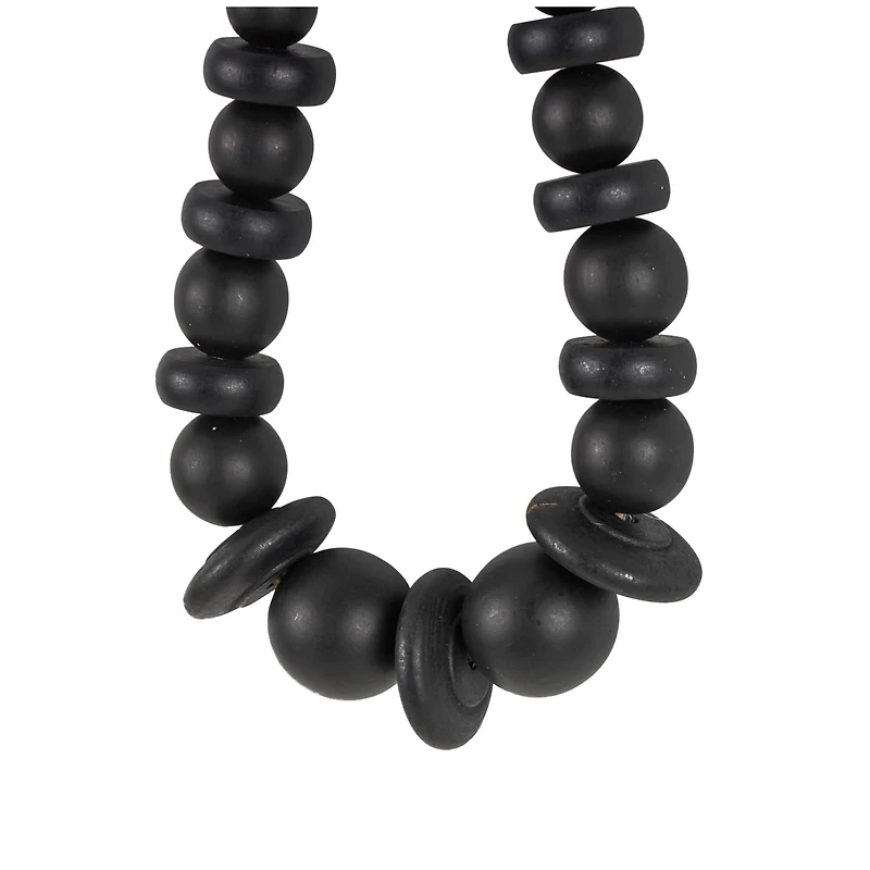 Black Wood Necklace Handmade Geometric Beaded Garland Sculpture