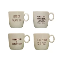 Hello Honey® 16oz. Cream & Brown Fall Saying Stoneware Mugs, 4ct.