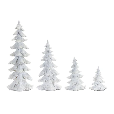 Flocked White Pine Tree with Carved Design Set