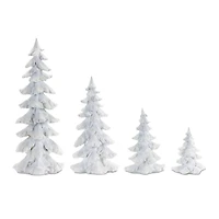 Flocked White Pine Tree with Carved Design Set