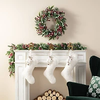 Glitzhome® 21"L White Plush Christmas Stocking with Reindeer Ornament