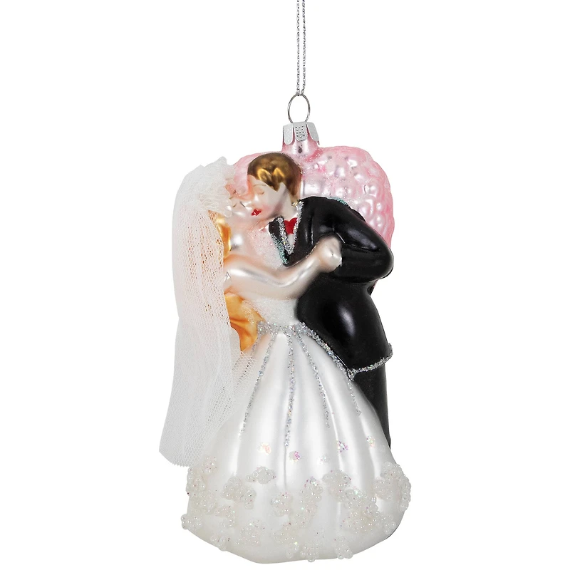 5.25" Bride and Groom Kissing Glass Wedding Christmas Ornament