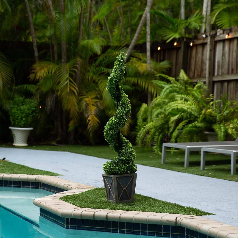 4ft. LED UV Resistant Boxwood Spiral Topiary Tree in Decorative Planter