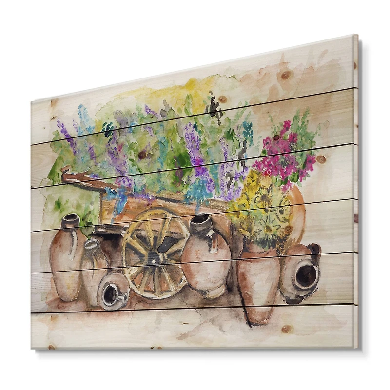 Designart - Lavender Flowers On Ancient Cart
