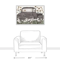 Truck & Sunflowers White Framed Canvas Wall Art