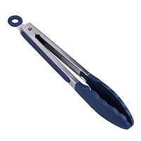9" Navy Stainless Steel Silicone Tong by Makery™