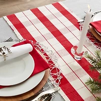 DII® 72" Red Tinsel Plaid Fringed Table Runner