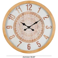 30" Natural Brown & White Mandala Wall Clock