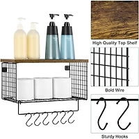 Wood & Metal Wall Mounted Bathroom Towel Rack with 6 Hooks