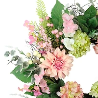 26" Artificial Hydrangea & Dahlia Floral Spring Wreath