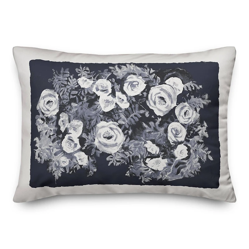 Whit and Blue Floral Throw Pillow 14" x 20"