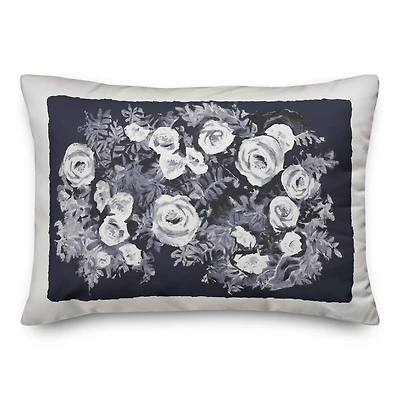 Whit and Blue Floral Throw Pillow 14" x 20"
