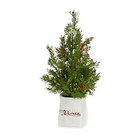 14.25" & 16.5" Unlit Pine Artificial Potted Christmas Tree Set