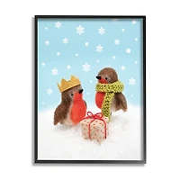 Stupell Industries Birds Gift Giving Christmas Snow Framed Giclee Art