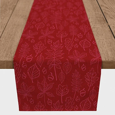 72" Autumn Pattern Leaves On Red Poly Twill Table Runner