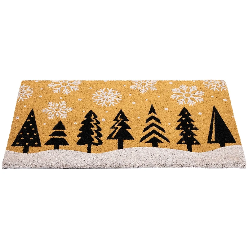 30" Natural Coir Trees & Snowflakes Christmas Doormat